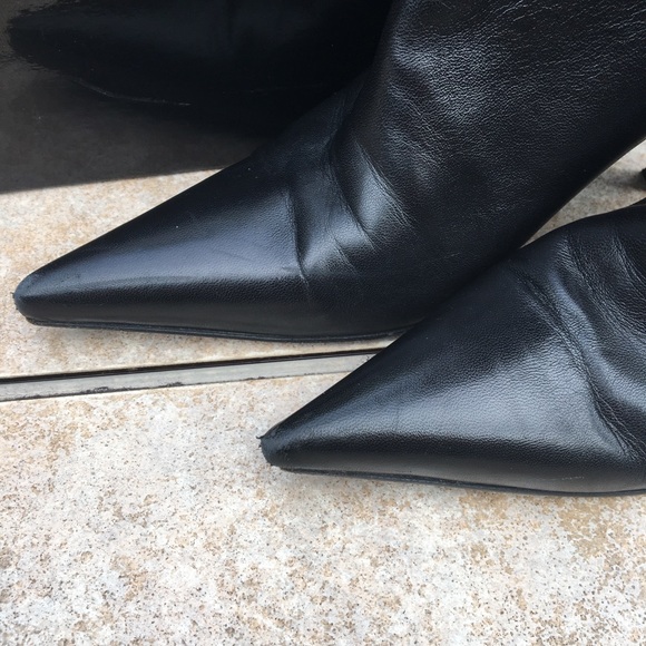 Sebastian black leather pointed toe heeled boots - Picture 4 of 14